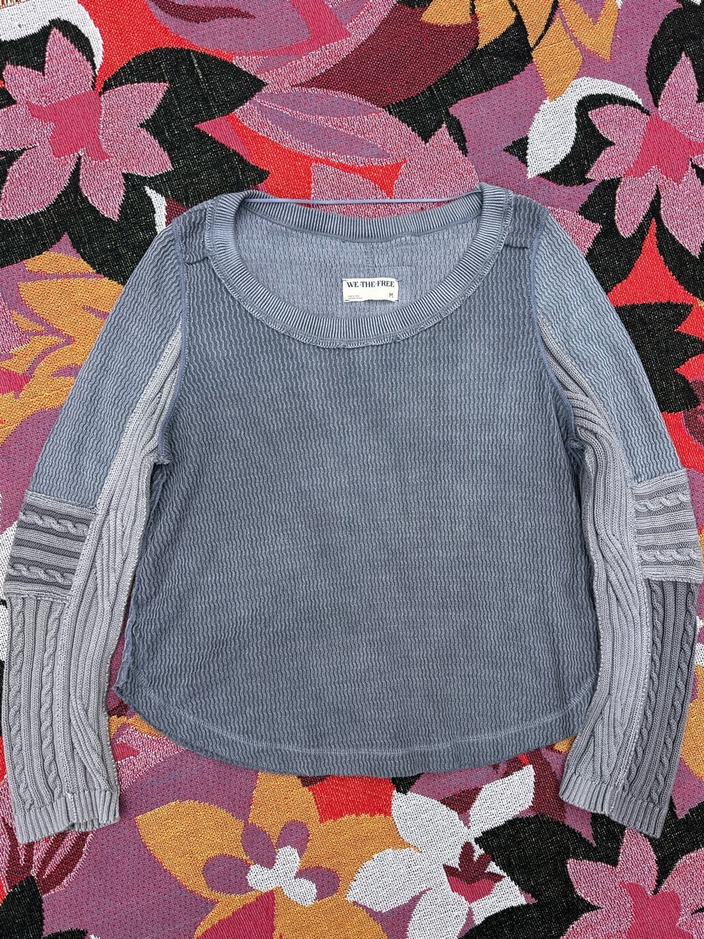 We The Free Slate Gray Scoop-Neck Knit Top Sweater Sleeves